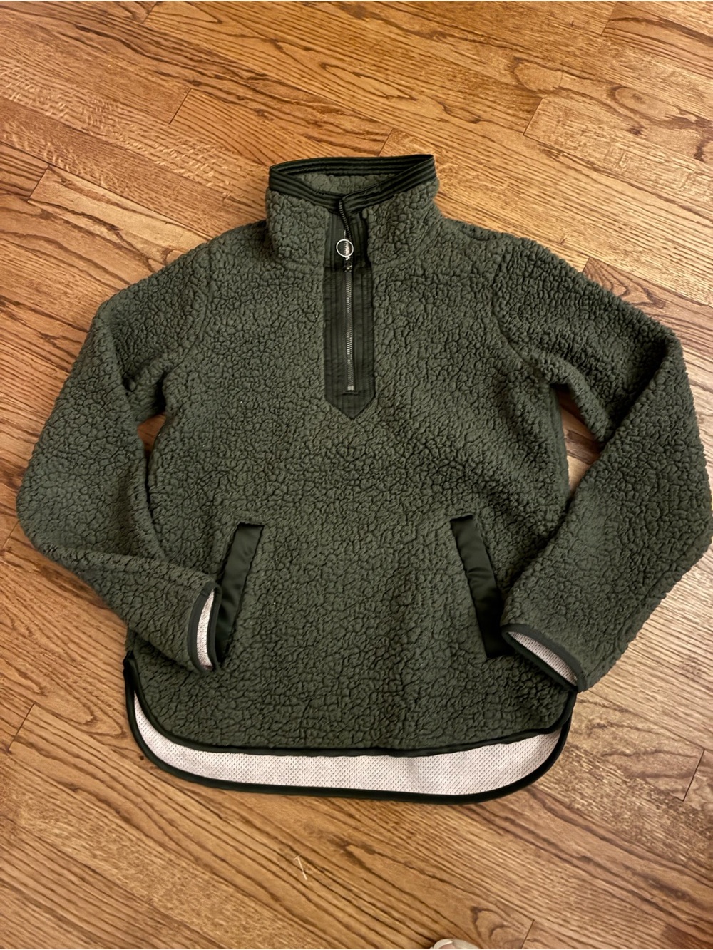 Abercrombie & Fitch Dark Olive Sherpa Quarter-Zip Pullover